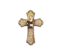 Fratelli Bonella | Crocifisso da parete in legno vintage raffigurante San Pio 17x24cm | Made in Italy