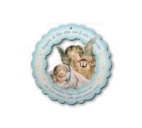 Fratelli Bonella | Cuadro de madera con ángel y farol para niño con oración Ángel de Dios 12 x 12 cm | Made in Italy