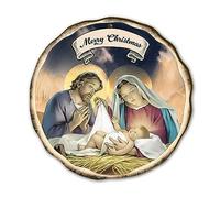 Fratelli Bonella | Decorazione Natalizia su Legno di Pioppo, a Forma di Ghirlanda con la Sacra Famiglia f.to 28x28x0.8 cm | Made in Italy