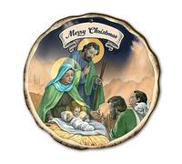 Fratelli Bonella | Decorazione Natalizia su Legno di Pioppo, a Forma di Ghirlanda con la Sacra Famiglia e i pastori f.to 28x28x0.8 cm | Made in Italy