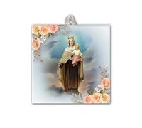 Fratelli Bonella | Piastrella in Ceramica con la Madonna del Carmelo in Scatola Regalo 10x10 cm | Made In Italy