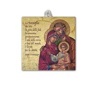 Fratelli Bonella | Piastrella in Ceramica con l'icona della Sacra Famiglia in Scatola Regalo 10x10 cm | Made In Italy
