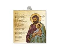 Fratelli Bonella | Piastrella in Ceramica con San Giuseppe e Gesù bambino in Scatola Regalo 10x10 cm | Made In Italy