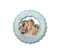 Fratelli Bonella | Quadro in legno dell’angelo del bacio per bambino con preghiera Angelo di Dio 12x12 cm | Made in Italy