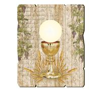 Fratelli Bonella | Quadro In Legno Sagomato Stile Vintage con Simboli Eucaristici della Prima Comunione f.to 10,7x13,3 cm | Made in Italy