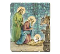 Fratelli Bonella | Quadro In Legno Sagomato Stile Vintage Natività con Bue e Asinello f.to 28,5x35,5 cm | Made in Italy