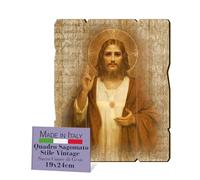 FRATELLI BONELLA - Quadro Sacro Cuore di Gesù Sagomato Vintage - Legno di Pioppo Spessore 8mm - Religioso Camera Da Letto 19x24 cm - 100% Made in Italy