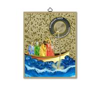 Fratelli Bonella | Quadro Sacro raffigurante il Giubileo 2025 su legno MDF di pioppo 8mm con Mosaico in lamina dorata formato 18x24 cm | Made in Italy