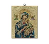 Fratelli Bonella | Quadro Sacro raffigurante la Madonna del Perpetuo Soccorso su legno MDF di pioppo 8mm con Mosaico in lamina dorata formato 18x24 cm | Made in Italy