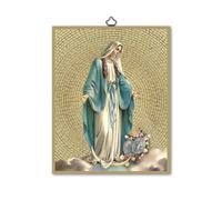 Fratelli Bonella | Quadro Sacro raffigurante la Madonna Miracolosa su legno MDF di pioppo 8mm con Mosaico in lamina dorata formato 18x24 cm | Made in Italy