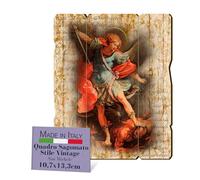 FRATELLI BONELLA - Quadro San Michele Sagomato Vintage - Quadro Legno di Pioppo Spessore 8mm - Quadro Religioso Camera Da Letto 10.7 x 13.3 cm - 100% Made in Italy