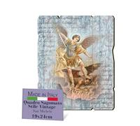 FRATELLI BONELLA - San Michele Sagomato Vintage - Quadro in Legno di Pioppo Spessore 8mm - Religioso per Camera Da Letto 19x24 cm - 100% Made in Italy