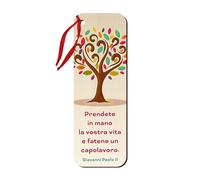 Fratelli Bonella | Segnalibro Religioso con l'Albero della Vita realizzato con Fibre di Legno usato anche come Chiudi Pacco con cordino rosso | Made in Italy