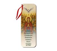 Fratelli Bonella | Segnalibro Religioso raffigurante la Discesa dello Spirito Santo su Maria, usato anche come Chiudi Pacco con cordino rosso, formato 6x15 cm | Made in Italy