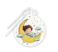 Fratelli Bonella | Sopraculla a forma di pallina per decorare la cameretta con un angioletto che dorme sulla Luna f.to 12.5x15 cm | Made in Italy