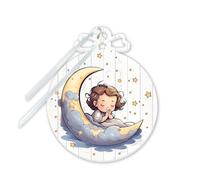 Fratelli Bonella | Sopraculla a forma di pallina per decorare la cameretta con un angioletto che dorme sulla Luna f.to 12.5x15 cm | Made in Italy