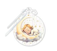Fratelli Bonella | Sopraculla a forma di pallina per decorare la cameretta con un angioletto che dorme sulla Luna f.to 12.5x15 cm | Made in Italy