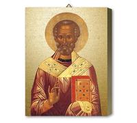 Fratelli Bonella | Tavola in nobilitato di rovere dorato raffigurante l'Icona di San Nicola 19.7 x 25 cm | Made in Italy