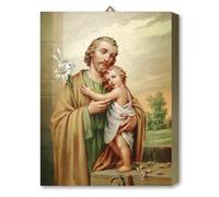 Fratelli Bonella | Tavola in nobilitato di rovere dorato raffigurante San Giuseppe con Gesù Bambino 19.7 x 25 cm | Made in Italy