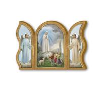 Fratelli Bonella | Trittico devozionale in legno con l'Apparizione della Madonna di Lourdes ai pargoletti f.to 6x9cm | Made in Italy