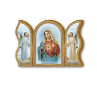 Fratelli Bonella | Trittico devozionale in legno del Cuore Immacolato di Maria f.to 6x9 cm | Made in Italy