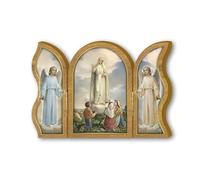 Fratelli Bonella | Trittico devozionale in legno della Madonna di Fatima con i pastorelli f.to 6x9 cm | Made in Italy
