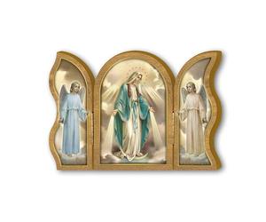 Fratelli Bonella | Trittico devozionale in legno della Madonna Miracolosa f.to 6x9cm | Made in Italy