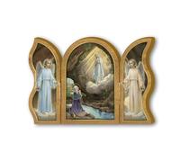 Fratelli Bonella | Trittico devozionale in Legno dell'Apparizione della Madonna di Lourdes a Bernadette f.to 6x9cm | Made in Italy