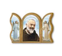 Fratelli Bonella | Trittico devozionale in legno di Padre Pio f.to 6x9cm | Made in Italy