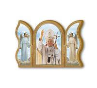 Fratelli Bonella | Trittico devozionale in Legno Papa Giovanni Paolo II f.to 6x9cm | Made in Italy