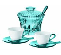 Fratelli Guzzini Belle Epoque Set 2 Tazzine con Piattini, Cucchiaini e Zuccheriera, Porcellana, Blu