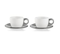Fratelli Guzzini Gocce Tazze Cappuccino con Piattino, Porcellana, Grigio Cielo, Set da 4 Pezzi, 2 unità