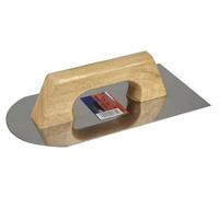 Frattone mezzaluna in acciaio inox 300x150 mm, ideale per la finitura di superfici e lavori di levigatura in costruzione.