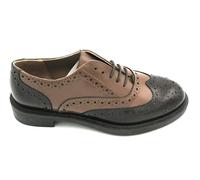 Frau 95Q6 scarpa allacciata pelle testa moro-moka ricamo inglese tacco 2cm 3/4