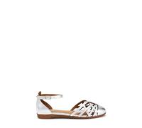 Frau - Ballerina in Pelle Laminata Traforata, Argento, 39