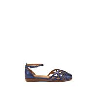 Frau - Ballerina in Pelle Laminata Traforata, Blu, 38