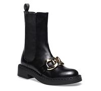 FRAU, Stivaletti Alti Donna in Pelle Nera con Maxi Catena Oro, Elastico Bilaterale e Pull Up sul Retro, Altezza Gambale 21 cm, Sottopiede in Pelle, Suola Antiscivolo in Gomma di 3cm, 37, Made in Italy