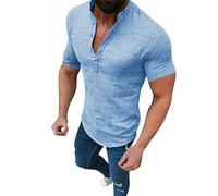 FRAUIT Camicia Uomo Lino Slim Fit Camicia Ragazzo Regular Fit Manica Lunga Collo Coreana Camicie Uomini Maniche Lunghe Vintage T Shirt Strane Estive Maglietta Lino con Bottoni Maglia
