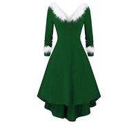 FRAUIT Costume Adulto Vestiti Donna Elegante Lungo da Sera Natale Velluto V-Collo Vestito Babbo Natalizio Ragazza