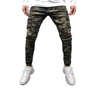 FRAUIT Pantaloni Uomo con Tasche Laterali Slim Pantaloni Ragazzo Jeans Elasticizzati Pantaloni Uomini Cargo Militari Pantaloni Denim Stretti sotto Mimetici Camouflage Pantalone Lavoro Estivo Casual
