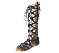 FRAUIT Sandali Etnici Donna Bassi Sandali Romani Ragazza Tacchi Sandalo Alla Schiava Casual Sandali Estivi Basso Lunghi Estivo Pelle Scarpe Eleganti Basse Estive Spiaggia Mare Piscina