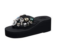 FRAUIT Sandali Gioiello Infradito Donna Eleganti Con Strass Ciabatte Donne Estive Mare Pantofole Donna Estivi Da Casa Sandali Estivi Zeppa Eleganti Scarpe da Spiaggia Piscina Flip Flops