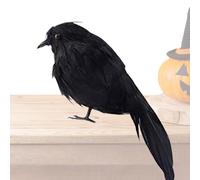 Fravsiu Artificial Crow Decor, Handmade Black Crow, Feathered Raven Ornament, Zucca Light Accessories, Halloween, Handmade Black Feathered Crow Ornament for Halloween and Christmas Craft