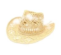 Fravsiu Cowboy Hat Straw, Ranch Theme Headpiece, with Wide Brim Coverage, Suitable to Sun Protection, Masquerade Hat for Party, Farm, Work, Hiking, Beach Outings, 22.05 23.62 Inches