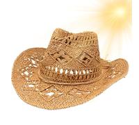 Fravsiu Cowboy Hat Straw, Ranch Theme Headpiece, with Wide Brim Coverage, Suitable to Sun Protection, Masquerade Hat for Party, Farm, Work, Hiking, Beach Outings, 22.05 23.62 Inches