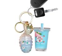 Fravsiu Makeup Lip Gloss, Hydrating Lip Stain, Milk Tea Design with Keychain Attachment, Nourishing Moisturizing Primer Tint, for Women, Girls, Daily Use, Parties, Travel