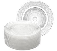 Frcctre Confezione da 12 piatti da insalata in vetro, 17,8 cm, piatti da dessert, frutta, antipasti, snack, bicchieri, set da tavola con bellissimo motivo intagliato