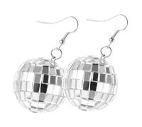 FRCOLOR 1 Paio Orecchini Al Neon Orecchini Per Costumi Da Donna Orecchini a Sfera Da Discoteca Per Le Donne Palla Orecchini a Cerchio Da Donna Orecchini Circolari Riflessivo Lega Argento