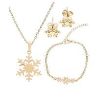 FRCOLOR 1 Set Collana Degli Orecchini a Fiocke Di Neve Gioielli Dell'orecchio Del Fiocco Di Neve Orecchini a Fiocco Di Neve Bracciale a Doppio Collana Elegante D'oro Catena Di Rame