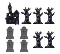 FRCOLOR 1 Set di statuine in miniatura di castello, lapide e albero di | Piccoli oggetti di scena per cimitero, tra cui un ramo secco e lapidi retrò, perfetti per creare un'atmosfera